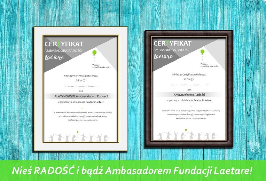 fundacja laetare certyfikaty ambasadorów